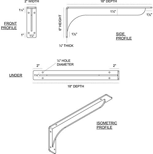 Ekena Millwork BKTM02X18X06EBHWH Steel Bracket Embrey, 2"W x 18"D x 6 1/2"H, Hammered White