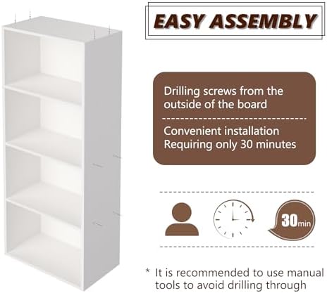 Wooden 4 Cube Storage Organizer, 4 Tier Tall Modern Bookshelf Freestanding Storage Display Organizer, Versatile Cubes Sh