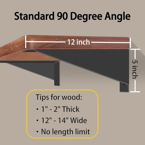 BRATA 12 Inch Shelf Brackets, Black, 4 Pack, Metal Shelving Brackets