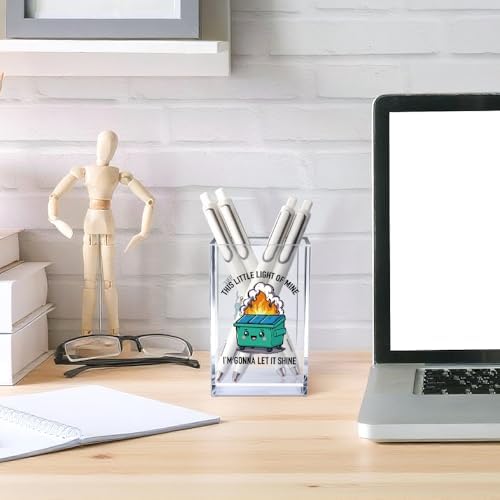 This Little Light of Mine I'm Gonna Let It Shine Acrylic Cosmetic Pencil Pen Holder Cup, Funny Dumpster Fire Pen Holder Cup for Office, Inspirational Sarcastic Work Gifts for Women Men Coworkers