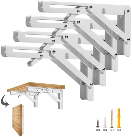 Folding Shelf Brackets, 16 Inch 4 Pcs Heavy Duty Wall Mounted Collapsible Triangle Shelf Bracket for Folding Wall Table,
