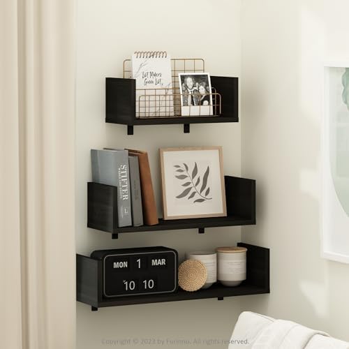 Furinno Rossi Bedroom Decor Wall Mounted Floating Display Shelves with Invisible Brackets, Set of 3, Espresso
