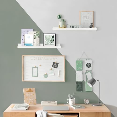 24 Inch Floating Nursery Book Shelves, White Picture Ledge Shelf 4-Pack