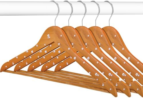 Cinnvoice 5 Pcs Wooden Pearl Bridal Dress Hanger, Wood Color, Classic