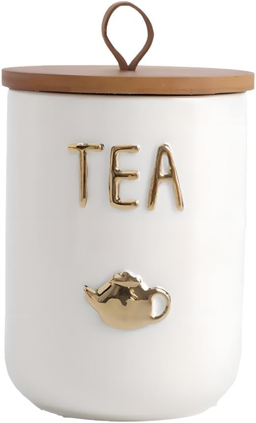 Simcat 27oz Ceramic Canister Set with Airtight Seal Bamboo Lid and Silicone Seal Damp-Proof Kitchen Jar Tea Coffee Sugar Canister Set Food Storage Containers (Portable sealed jar-(tea))