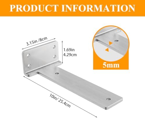 Stainless Steel Floating Shelf Brackets 10 inch 8 Pack L Brackets for Floating Shelves Heavy Duty Shelf Bracket for DIY 