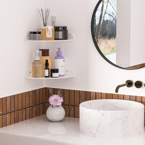 Sezanrpt 7x7 Inch Corner Shelf Wall Mount Set of 2, White Acrylic Corner Floating Shelves, Corner Wall Organizer Shelf f