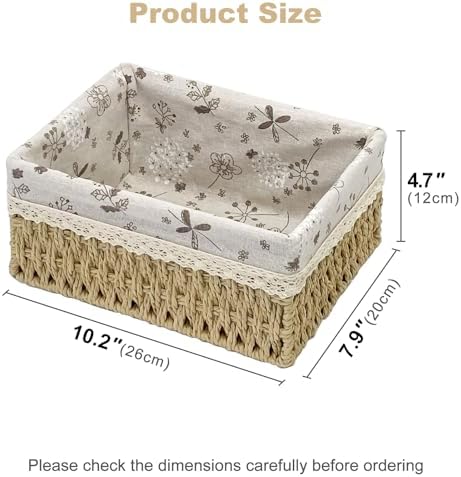 Wicker Storage Baskets, Handwoven Paper Rope Organizer Bins with Removable Floral Liner, Large for Bathroom, Pantry, She