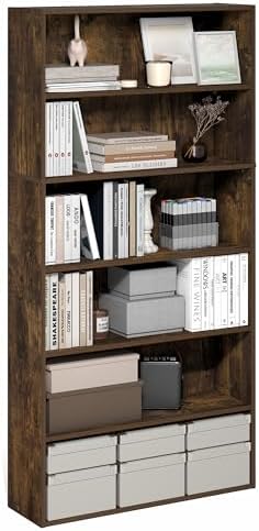 Furinno PASIR Book Shelf, 6-Tier Bookshelf with Open Storage Shelf, Standing Bookcase, 9.4 x 31.5 x 63, Easy Assembly, f