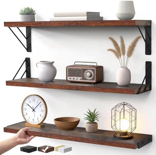 BAYKA 22.4 Inch Long Wall Mounted Floating Shelves (Rustic Brown, Set of 3)