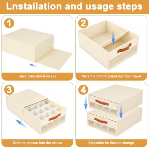 Minimalist Home DIY Underwear Drawer Organizer-Dustproof Sock Organizer with 6pcs Drawer Divider Adjustable Cream White 