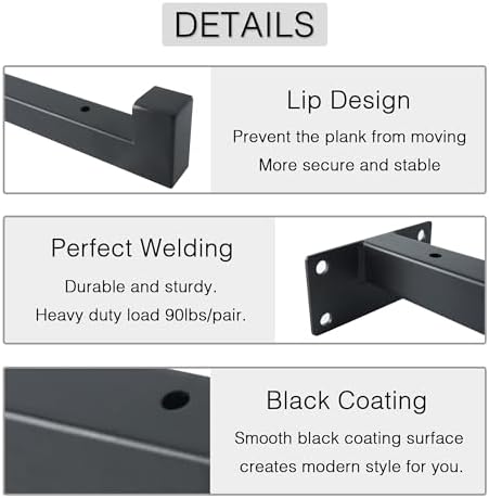 OVOV 6 Pack 6 Inch Black Shelf Brackets with Lip Wall Shelf Brackets