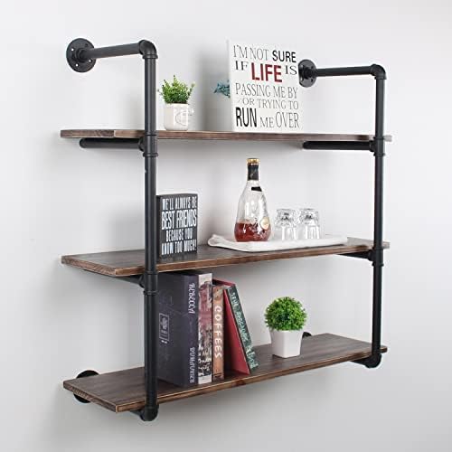 MBQQ Industrial Retro Pipe Shelf 36in 3 Tier Wall Mounted,Rustic Floating Shelves,Farmhouse Kitchen Bar Shelving,Home De