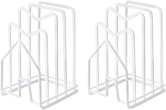SUNFICON 2 Pack White Cutting Board Holder Rack Pot Pan Lids Holder Chopping Board Organizer Thin Bakeware Tray Dry Display Stand Kitchen Countertop Cabinet Office