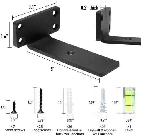 HITOMEN Heavy Duty Floating Shelf Brackets, 5-Inch (1/5'' Thick) Hidden Shelves Hardware, Iron L Brackets, Rustic Indust