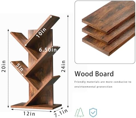 SHEEPAM Small Tree Book Shelf,5 Tier Bookshelf, Wood Desktop Bookcase