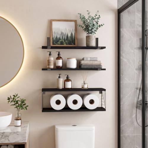 Fixwal 3+1 Tier Bathroom Floating Shelves Over Toilet, Black