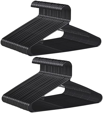 SUPER DEAL Plastic Hangers 100 Pack, Clothes Hangers with Double Hooks for Coat Shirts Pants Dresses, Heavy Duty Durable Closet Space Saving, Black