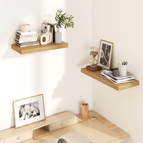Fun Memories Floating Shelves for Wall, 8 Inch Deep Floating Wall Shelf, 16" x 8" Floating Shelves - Set of 2, Rustic Wo