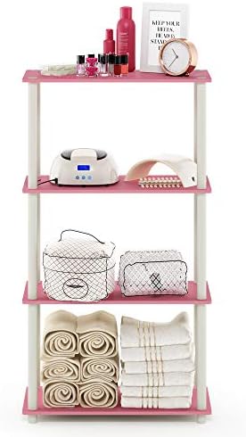 Furinno Turn-N-Tube Toolless Assembly Storage Shelves, 4-Tier Soft Pink Book Shelf, Open Storage Bookshelf, for Organiza