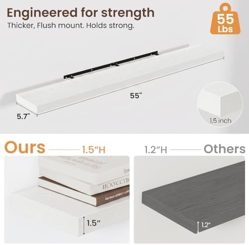 55 Inch Floating Shelves for Wall 2 Pack, Wood Wall Bathroom Shelves