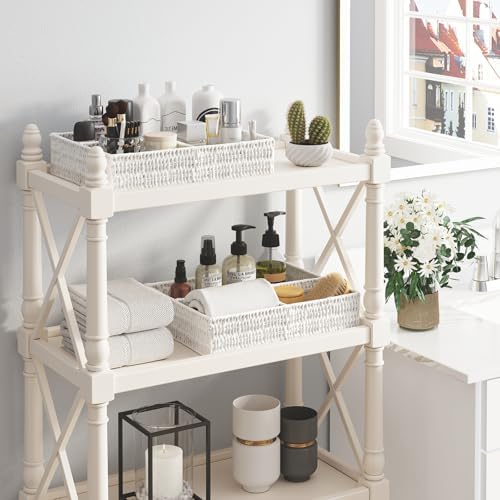 Vagusicc Wicker Divided Storage Basket, White Wicker Baskets, Basket for Shelves Drawer Organizing, 3 Section Rectangula