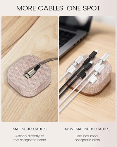 Magnetic Cord Holder, 5 Cable Clips, Desk & Nightstand Organizer