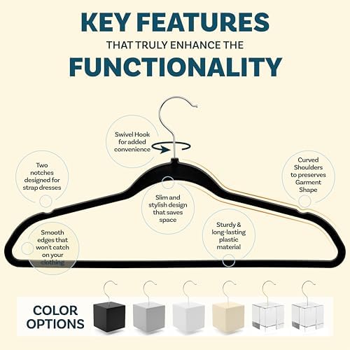 DEILSY™ Non-Velvet Black Plastic Hangers Slim Hangers 50 Pack for Closet
