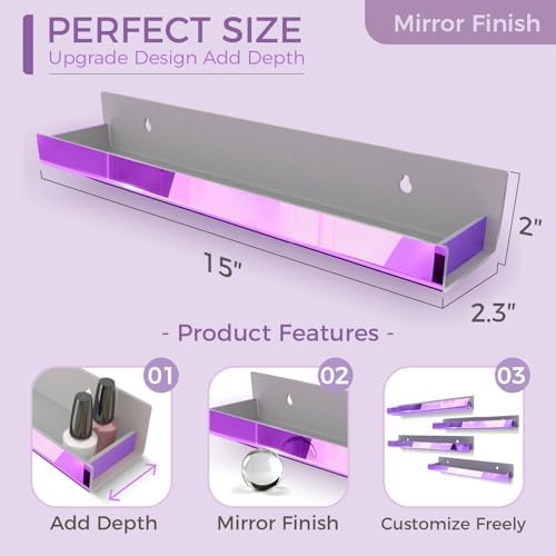 4 Pack 15 Inch Purple Reflective Acrylic Floating Wall Shelves
