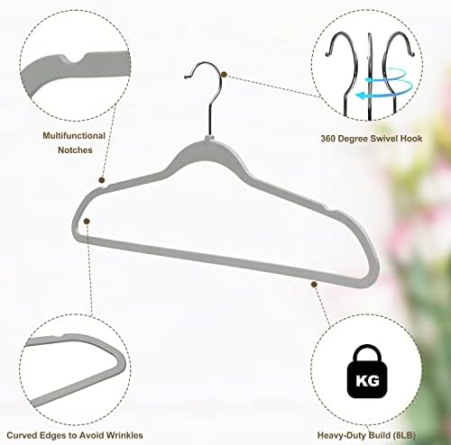 Quality Hangers 50 Pack Plastic Hangers for Clothes - Slim Non-Velvet Hangers with 360° Swivel Chrome Hook & Non Slip Notches - Ideal for Dresses Coats Shirts Jackets & More - Gray (Gray, 50 Pack)