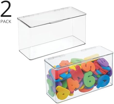 mDesign Plastic Stackable Playroom/Gaming Storage Organizer Bin Box with Hinged Lid for Drawer or Cabinet - Organize Ele