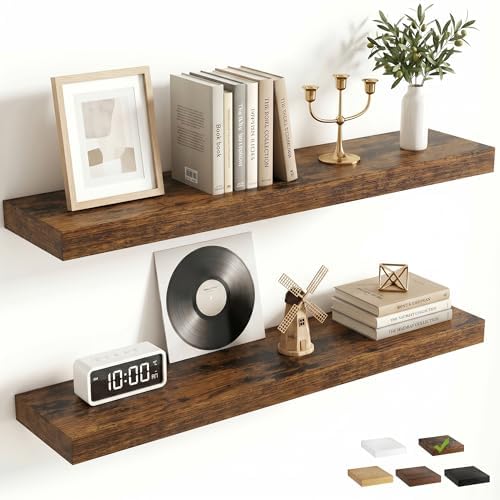 FLYJOE 30 Inch Floating Shelves for Wall Set of 2, 6.5" D Wood Grain Bathroom Shelves with Invisible Brackets, Easy Inst