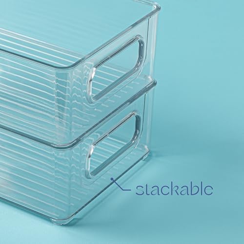 primebox 6 Pack Clear Plastic Organizing Container with Integraged Handles for Home Organization for Kitchen, Pantry, Fr