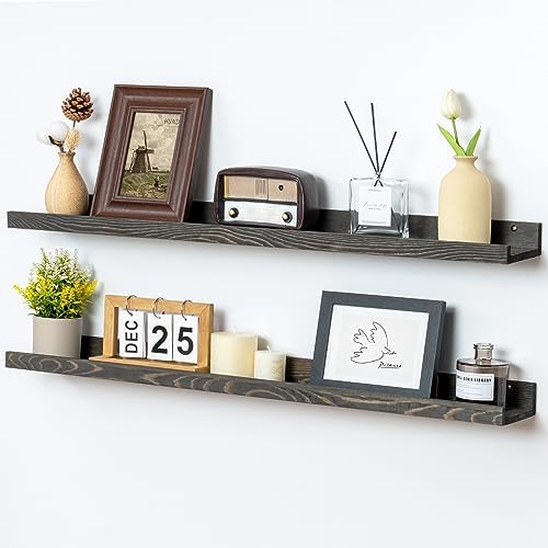 FLYJOE 36 Inches Floating Shelves for Wall, Solid Pine Wood Picture Ledge Shelves, Wall Shelves with Lips, Nursery Book Shelves for Toys Storage Living Room Bedroom Photo Frames (2 Pcs, Grey)