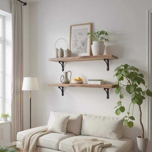NACH Decorative Shelf Brackets, 2 Pack of 9.6 x 1.7 x 9.6 inch Black Cast Iron Shelf Brackets - Decorative Brackets for 