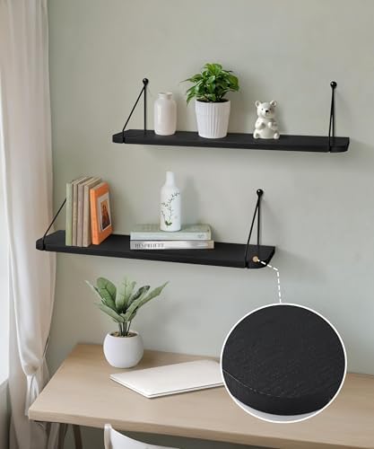 Afuly Black Floating Shelves for Wall, 24in Shelf with Brackets, Set of 2