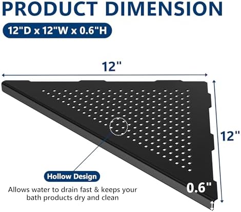 Neodrain 12" Matte Black Corner Wall Shelf with Quadrato Grate, Set of 2