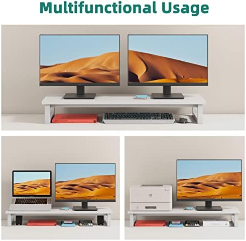 YAOHUOO Dual Monitor Stand Riser, 39Inch Large Monitor Stands for 2 Monitors, Computer Monitor Stand, Wooden Desktop Ora