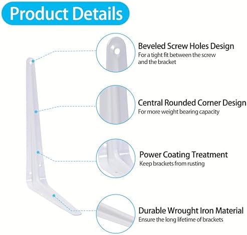 20 Pack Shelf Brackets 10 Inch, White Metal Brackets for Shelves, L Shape Shelving Brackets (White, 10" x 8")