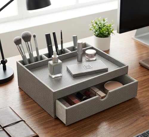 Leather Desk Organizer, Desktop Storage Box with Drawers, Organizer Made of Leather Material for Household Guest rooms