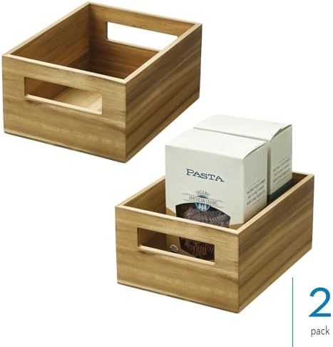 iDesign Acacia Wood Pantry Storage Bin with Handles - Set of 2