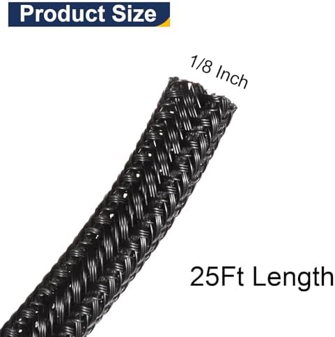 uxcell 25 Ft - 1/8 Inch Split Sleeving, Braided Cable Sleeving, PET Cable Management Wire Sleeve Cord Protector, Wire Wr