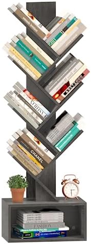 Yoobure Tree Bookshelf - 6 Shelf Retro Floor Standing Bookcase, Tall Wood Book Storage Rack for CDs/Movies, Utility Book