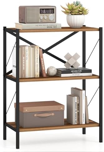 GIANTEX 3-Tier Bookshelf, Industrial Bookcase with Heavy-Duty Metal Frame, Modern Open Storage Book Shelf, Book Holder, 