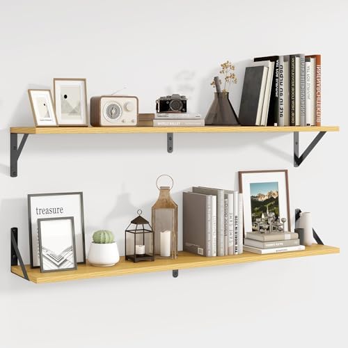 Axeman 40 Inch Floating Shelves, 8 Inch Deep Oak Wall Shelves Set of 2