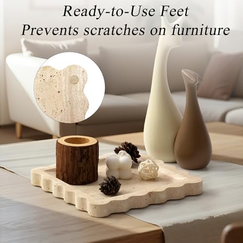 YMXYJM Travertine Marble Tray, Scalloped Stone Coffee Table Tray Decor - 8"