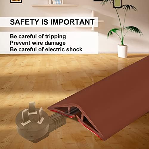 6.5Ft Floor Cord Cover Brown Silicone Cable Protector Easy to Install Wire Organizer and Hider for Home, Office, Garage 