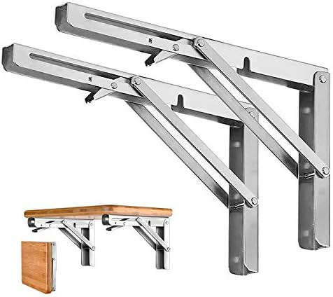 Storystore Folding Shelf Brackets - 16 Inch Heavy Duty Stainless Steel Collapsible Shelf Bracket for Bench Table, Space 