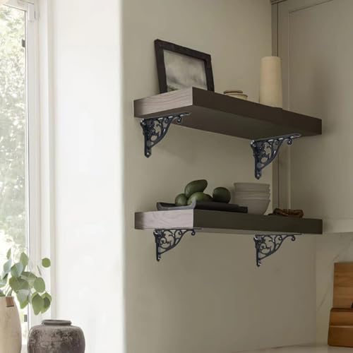 Ornate Decorative Shelf Brackets 8 inch Small Wall Mounted Shelving Bracket 2 Pack Matte Black Vintage Shelf Bracket Vic