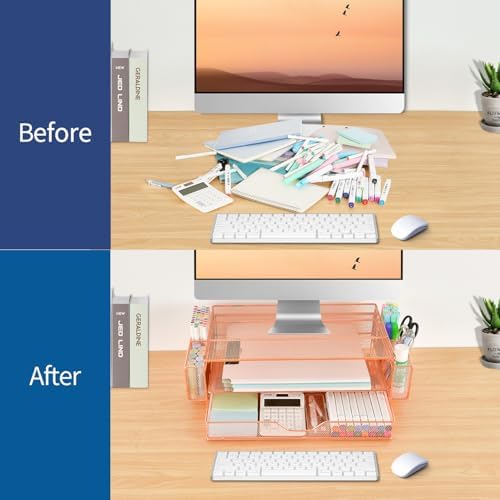 AUPSEN Computer Monitor Stands Riser，2-Tier Desk Organizers and Accessories, Office Desk Accessories Organizer with Draw